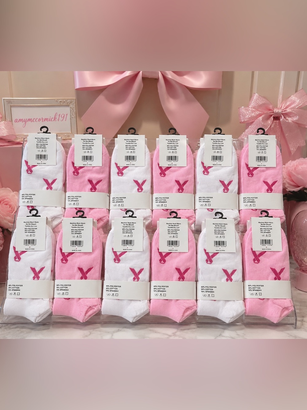 12 Pair of Pink ribbon Logo Cotton Blend Women's Socks/ cancer awareness NWT